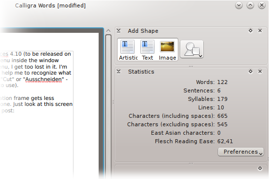 Statistics support in Calligra Words 2.6