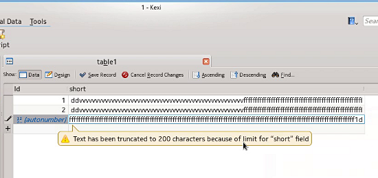 Text trimming in tables - Kexi 2.6